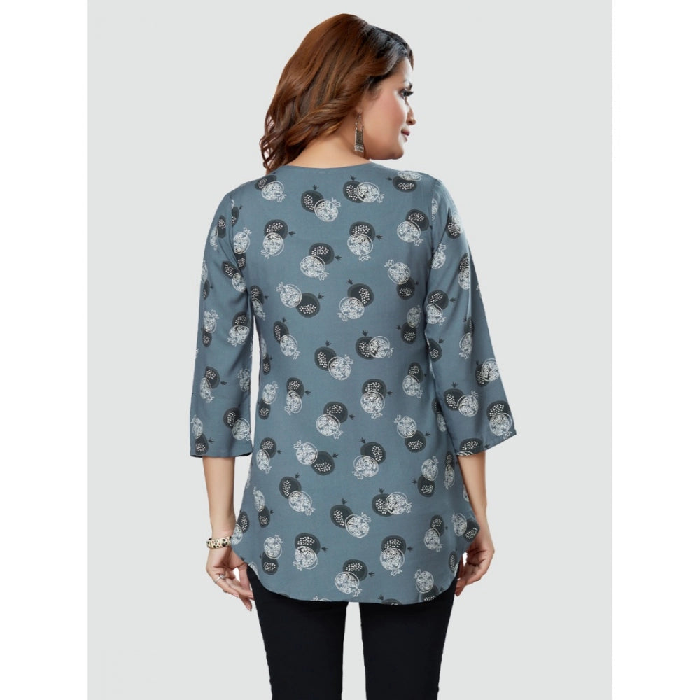 Casual 3/4 Sleeves Printed Rayon Short Top (Grey)