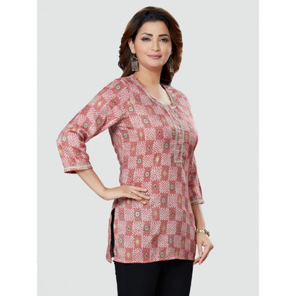 Casual 3/4 Sleeves Printed Rayon Short Top (Pink)