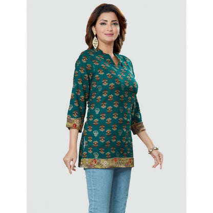 Casual 3/4 Sleeves Printed Rayon Short Top (Green)