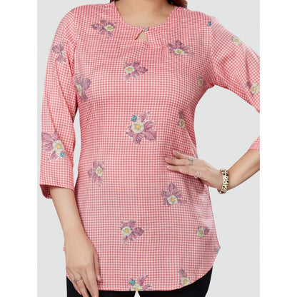 Casual 3/4 Sleeves Printed Rayon Short Top (Pink)