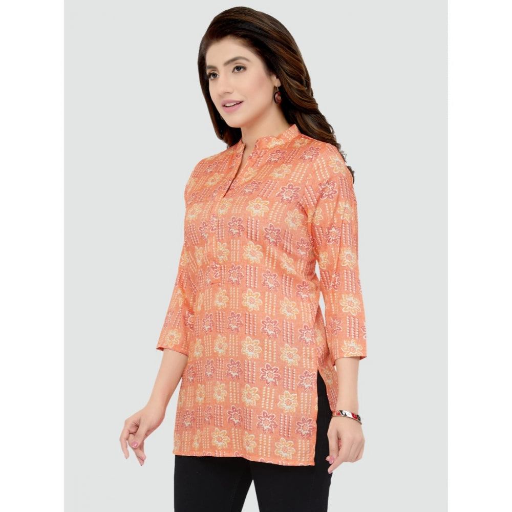 Casual 3/4 Sleeves Printed Rayon Short Top (Orange)