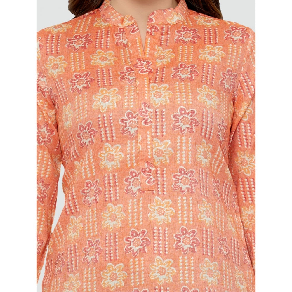 Casual 3/4 Sleeves Printed Rayon Short Top (Orange)