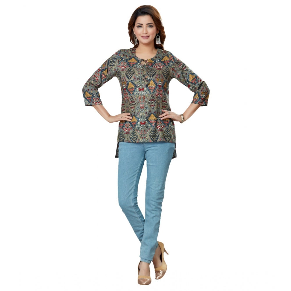 Casual 3/4 Sleeves Printed Rayon Short Top (Multicolor)