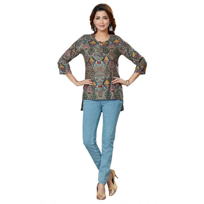 Casual 3/4 Sleeves Printed Rayon Short Top (Multicolor)