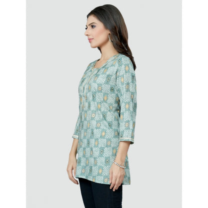 Casual 3/4 Sleeves Printed Rayon Short Top (Grey)