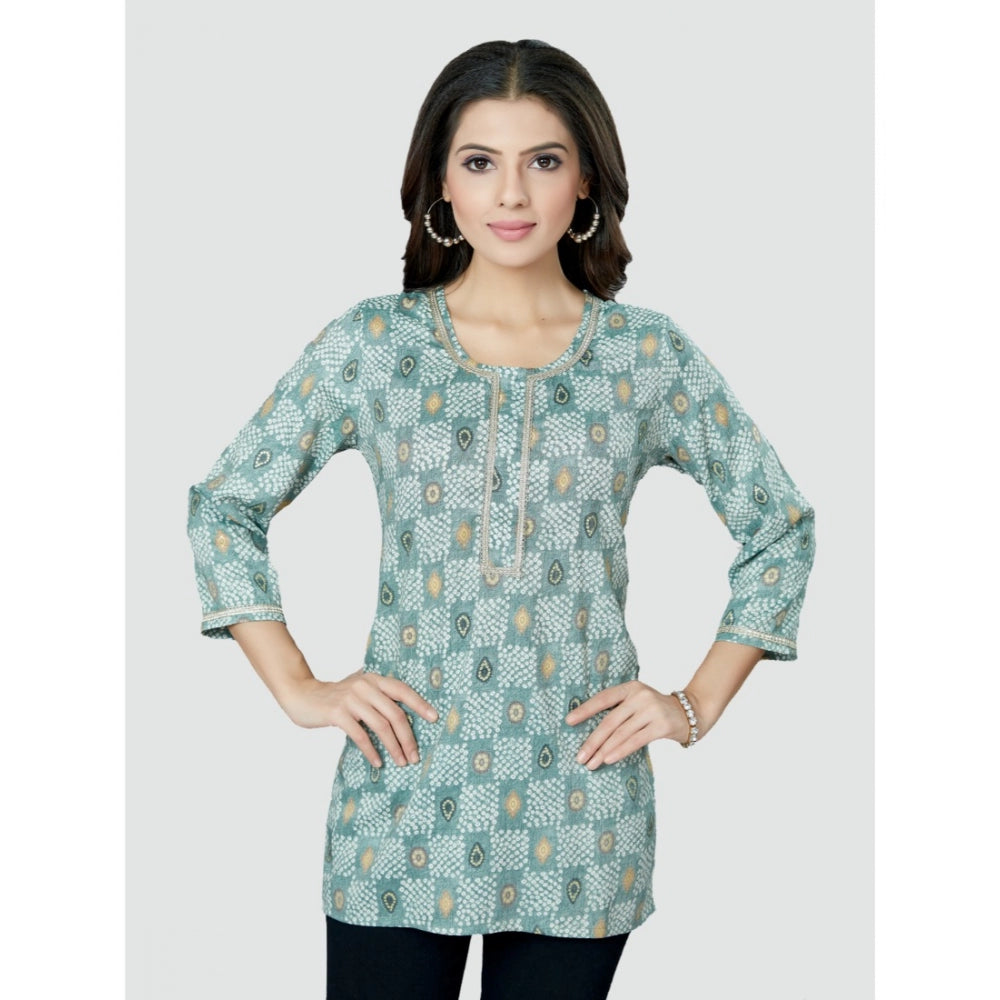 Casual 3/4 Sleeves Printed Rayon Short Top (Grey)