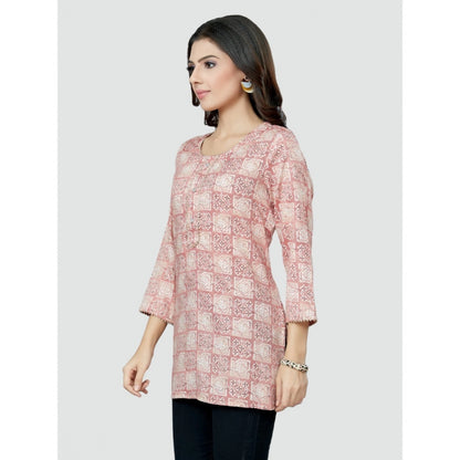 Casual 3/4 Sleeves Printed Rayon Short Top (Pink)