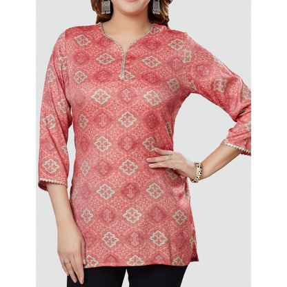 Casual 3/4 Sleeves Printed Rayon Short Top (Pink)