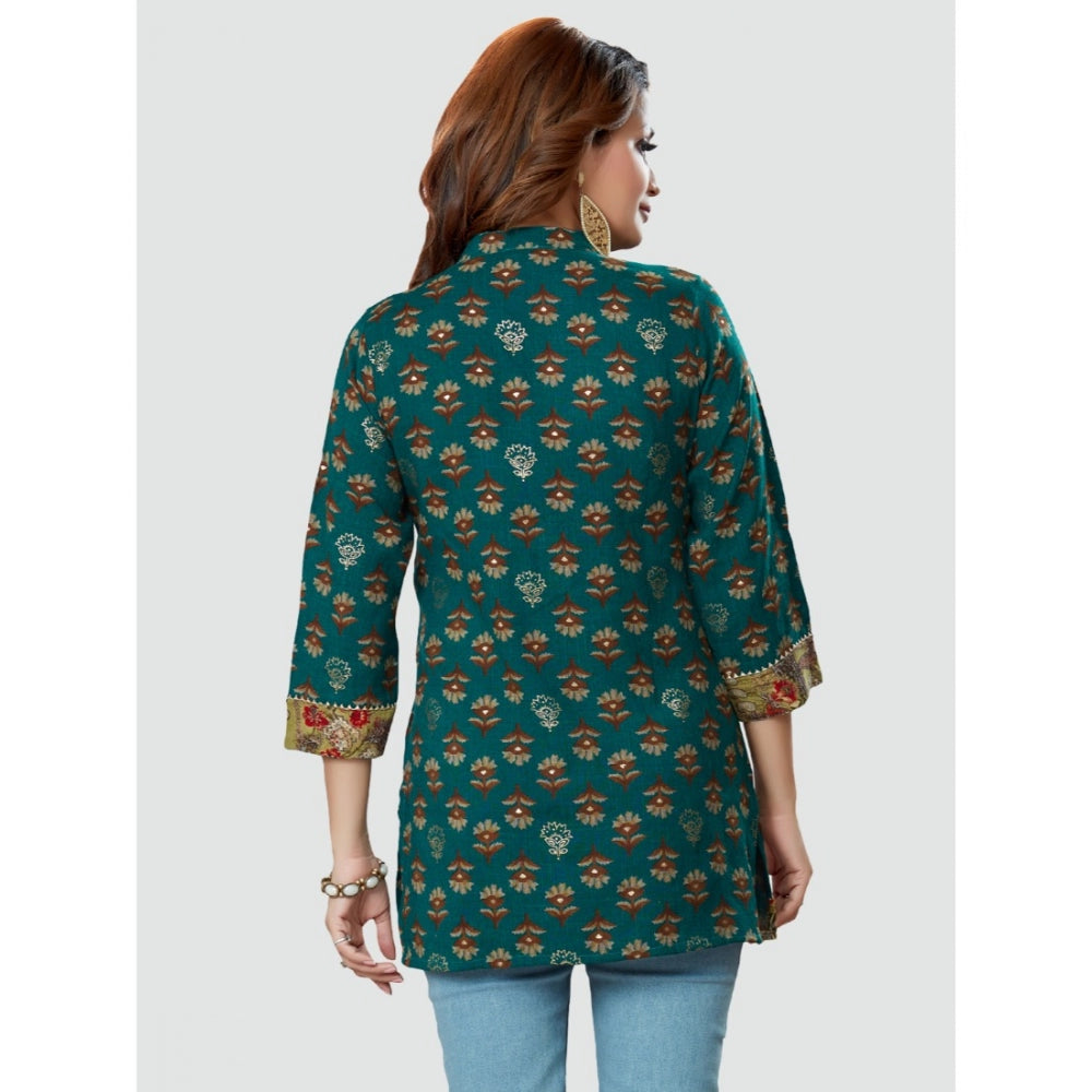 Casual 3/4 Sleeves Printed Rayon Short Top (Green)