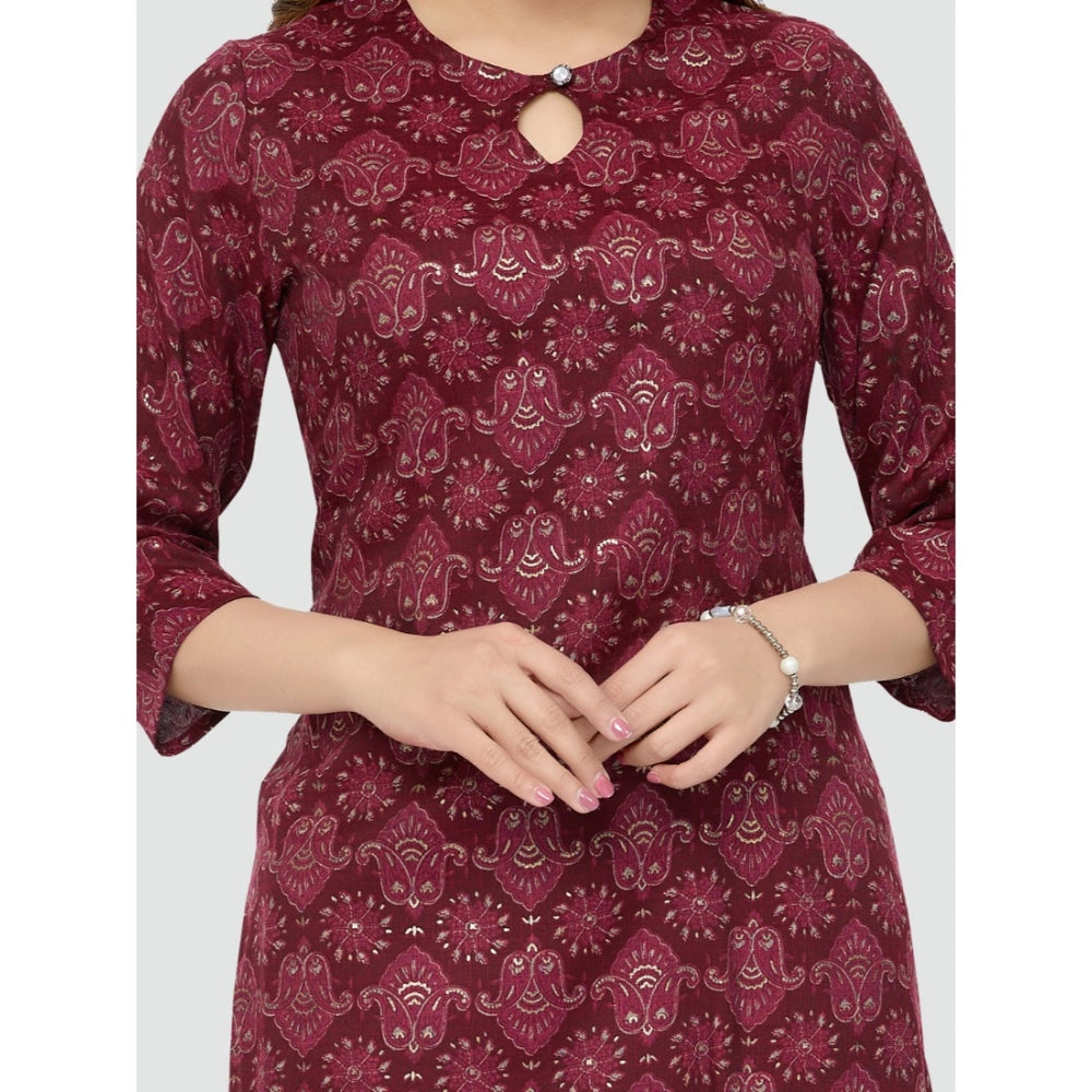 Casual 3/4 Sleeves Printed Rayon Short Top (Maroon)