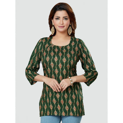 Casual 3/4 Sleeves Printed Rayon Short Top (Green)