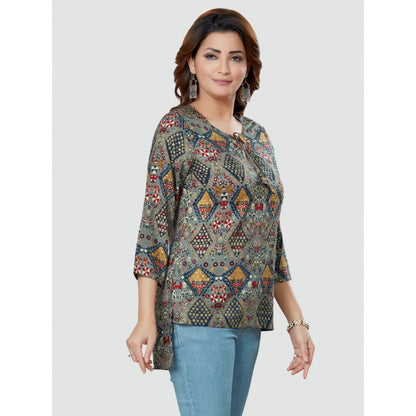 Casual 3/4 Sleeves Printed Rayon Short Top (Multicolor)