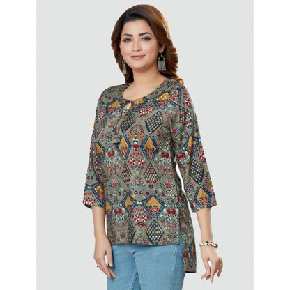 Casual 3/4 Sleeves Printed Rayon Short Top (Multicolor)