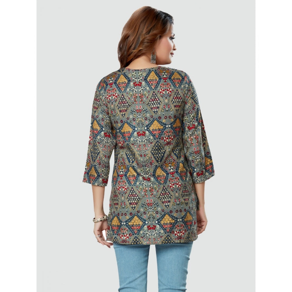 Casual 3/4 Sleeves Printed Rayon Short Top (Multicolor)