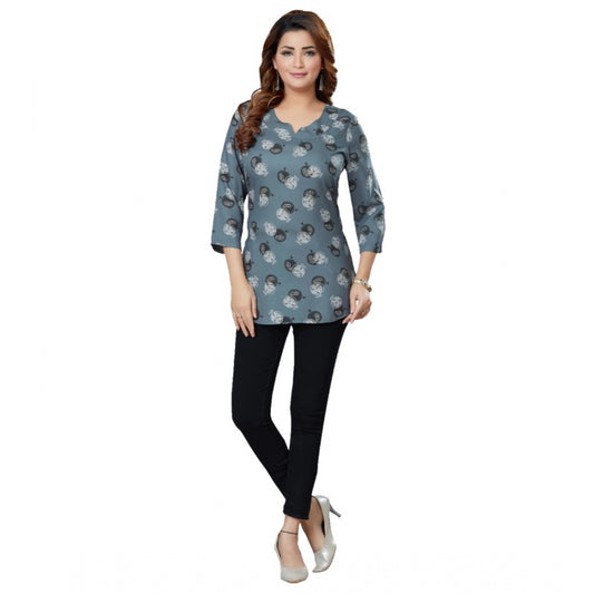 Casual 3/4 Sleeves Printed Rayon Short Top (Grey)