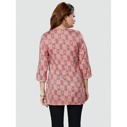 Casual 3/4 Sleeves Printed Rayon Short Top (Pink)