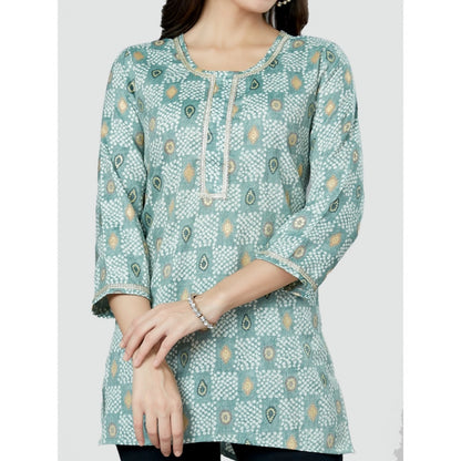 Casual 3/4 Sleeves Printed Rayon Short Top (Grey)