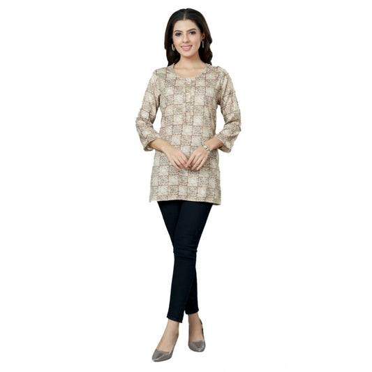 Casual 3/4 Sleeves Printed Rayon Short Top (Beige)