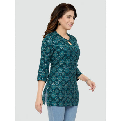 Casual 3/4 Sleeves Printed Rayon Short Top (Green)