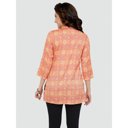 Casual 3/4 Sleeves Printed Rayon Short Top (Orange)