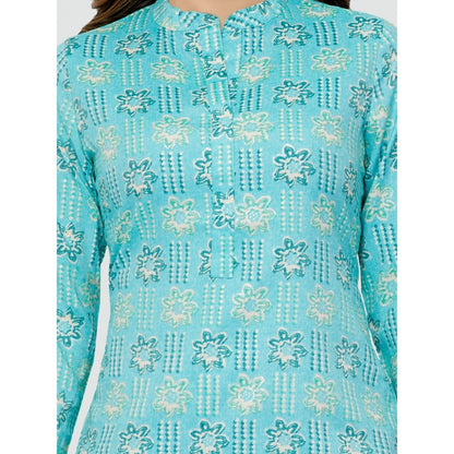 Casual 3/4 Sleeves Printed Rayon Short Top (Sky Blue)