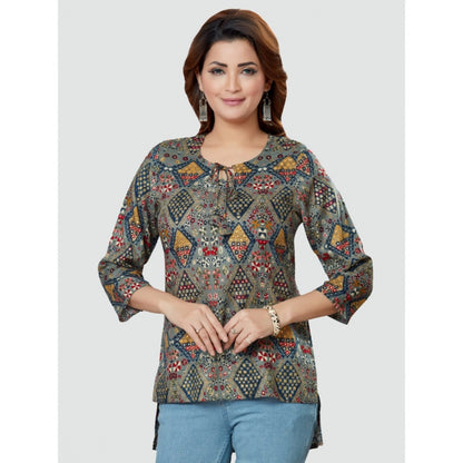 Casual 3/4 Sleeves Printed Rayon Short Top (Multicolor)