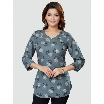 Casual 3/4 Sleeves Printed Rayon Short Top (Grey)