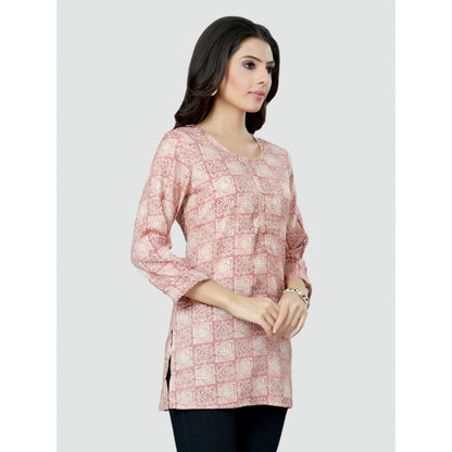 Casual 3/4 Sleeves Printed Rayon Short Top (Pink)