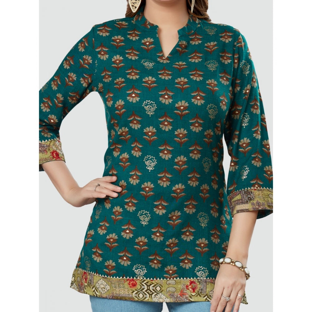 Casual 3/4 Sleeves Printed Rayon Short Top (Green)