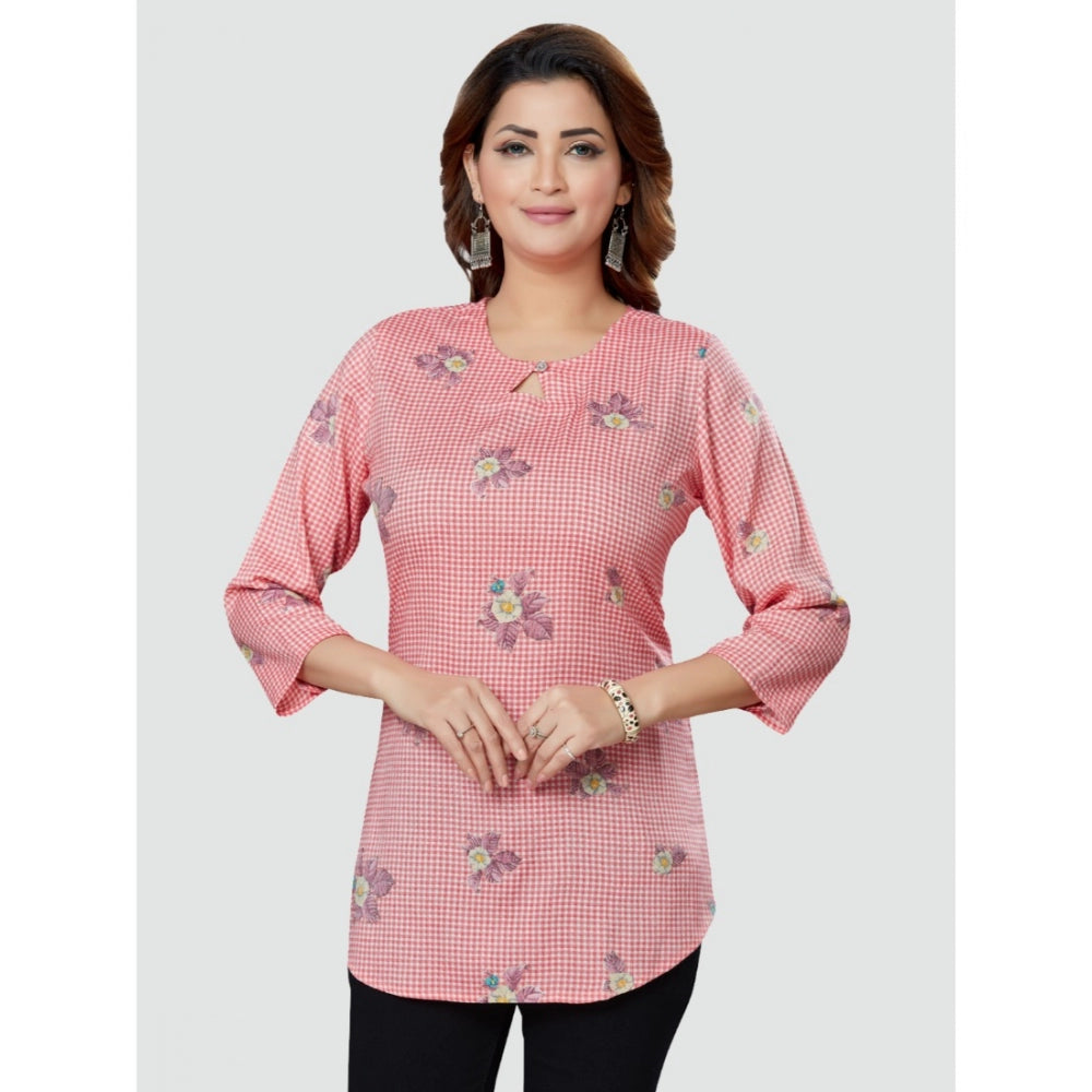 Casual 3/4 Sleeves Printed Rayon Short Top (Pink)