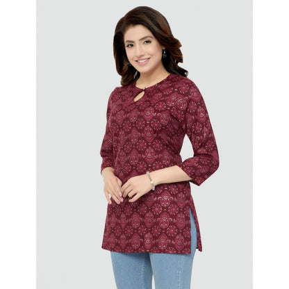 Casual 3/4 Sleeves Printed Rayon Short Top (Maroon)