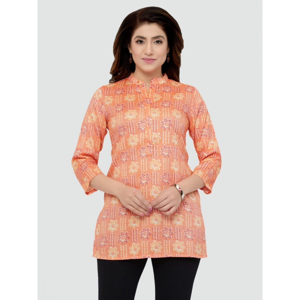 Casual 3/4 Sleeves Printed Rayon Short Top (Orange)