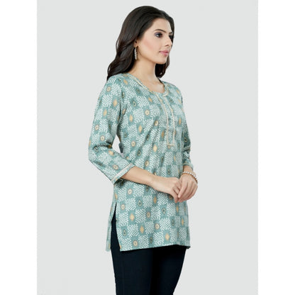 Casual 3/4 Sleeves Printed Rayon Short Top (Grey)