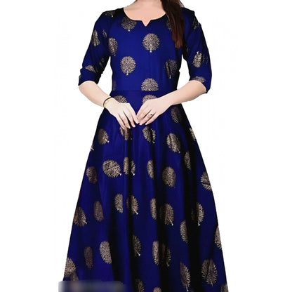 Casual 3/4 Sleeve Printed Rayon Anarkali Gown (Blue)