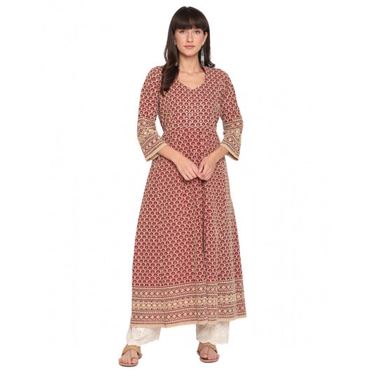 Casual 3/4th Sleeve Chikan Embroidery Cotton Kurti (Red)