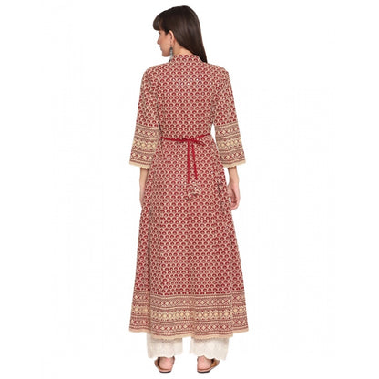 Casual 3/4th Sleeve Chikan Embroidery Cotton Kurti (Red)