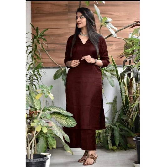 Casual 3/4th Sleeve Solid Jam Cotton kurti With Pant Set (Maroon)