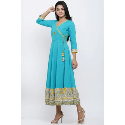 Casual 3/4 th Sleeve Embroidery Cotton Blend Kurti (Torque Green)