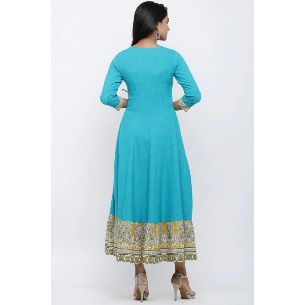 Casual 3/4 th Sleeve Embroidery Cotton Blend Kurti (Torque Green)