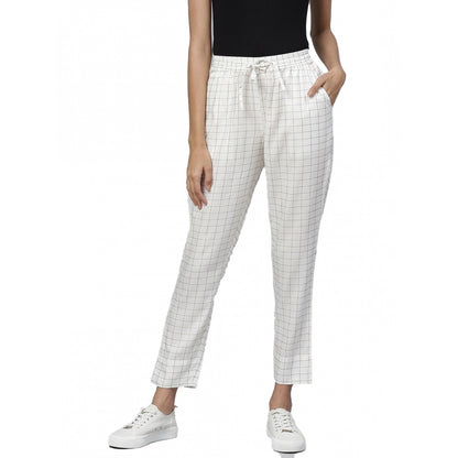 Casual  Checkered Rayon Trouser Pant (White)