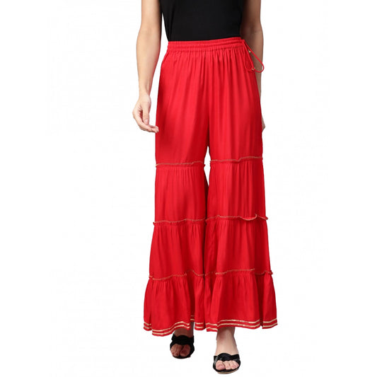 Casual  Solid Rayon Sharara (Red)