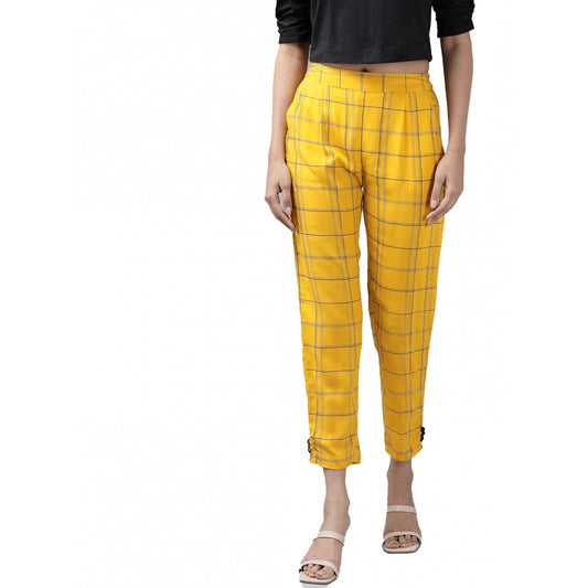 Casual  Checkered Rayon Trouser Pant (Yellow)