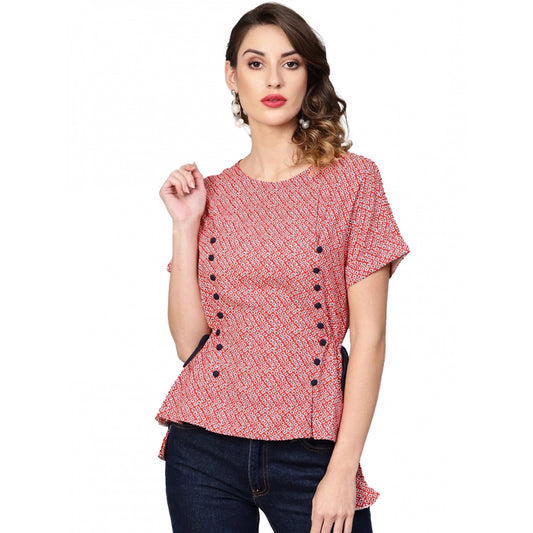 Casual Short Sleeve Geometric Rayon Top (Red)