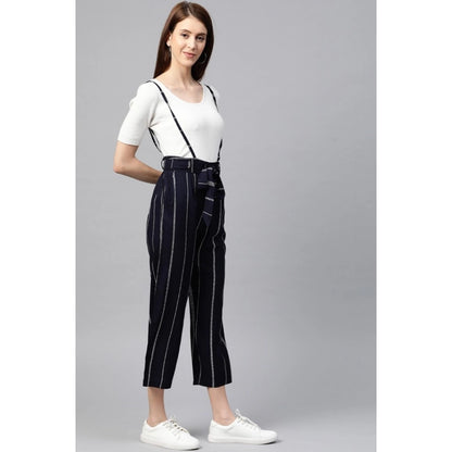 Casual Short Sleeve Striped Rayon Dungaree (Blue)