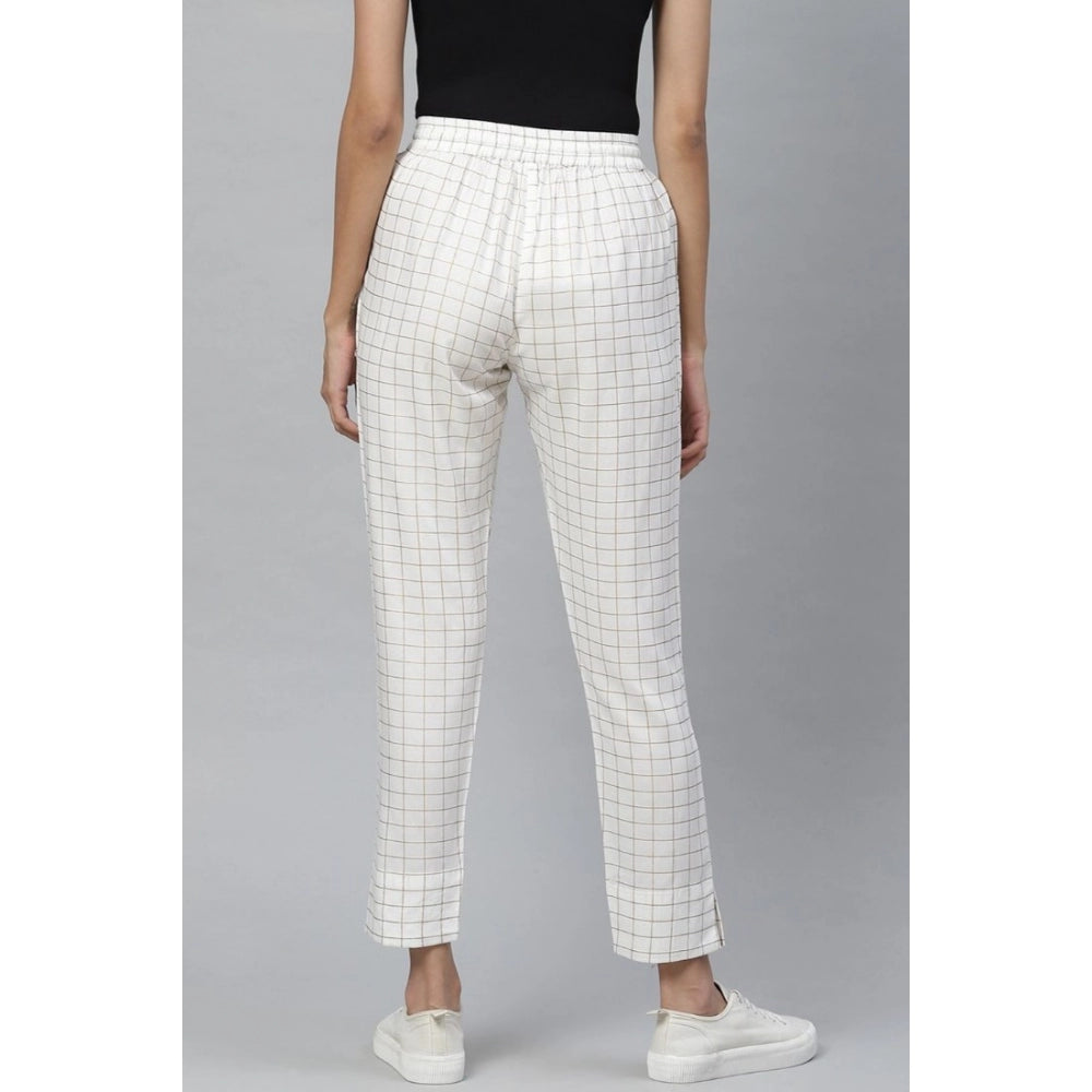 Casual  Checkered Rayon Trouser Pant (White)