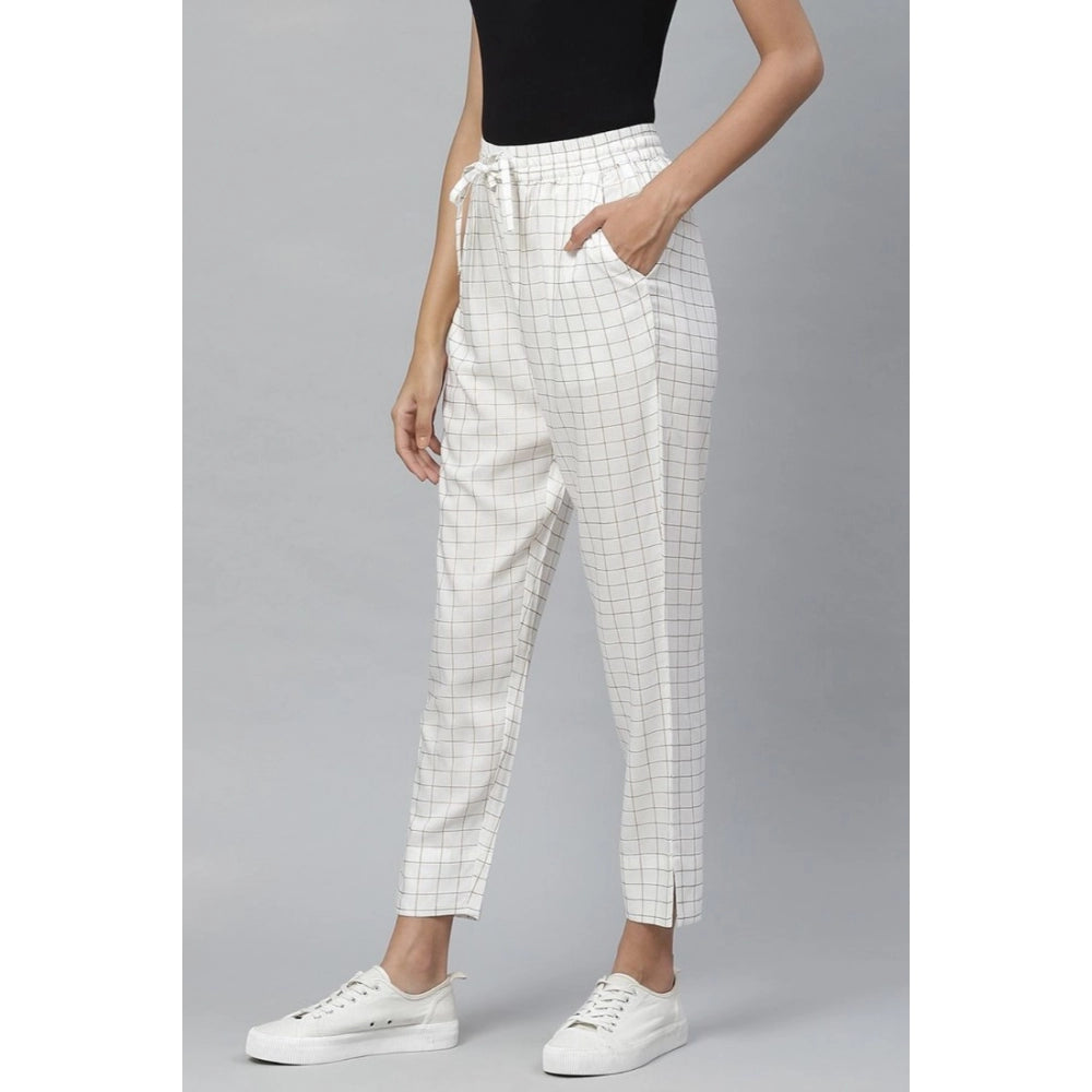 Casual  Checkered Rayon Trouser Pant (White)