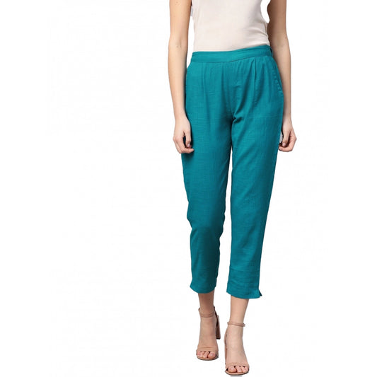 Casual  Solid Cotton Slub Trouser Pant (Rama Blue)