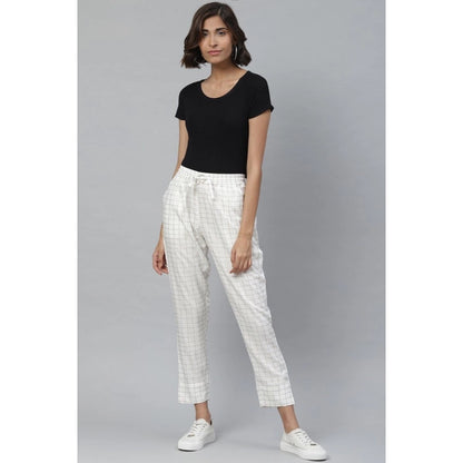 Casual  Checkered Rayon Trouser Pant (White)