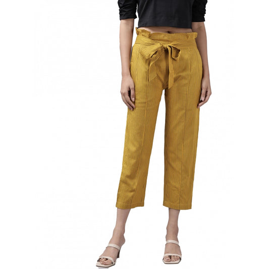 Casual  Printed Cotton Flex Trouser Pant (Mustard)