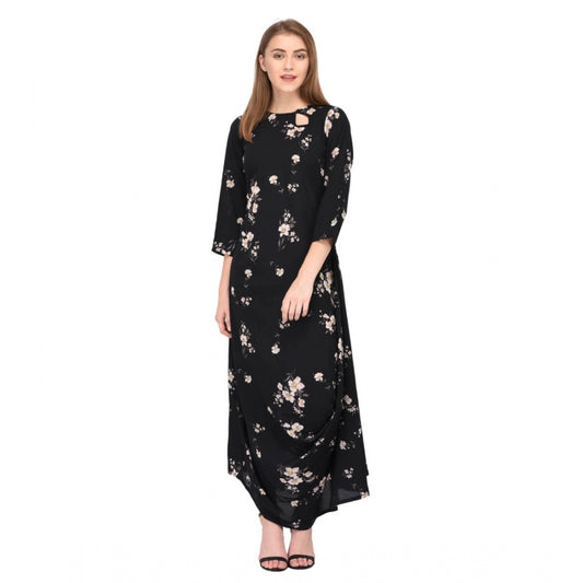 Cotton Blend Abstract Full Sleeves Dress (Black)